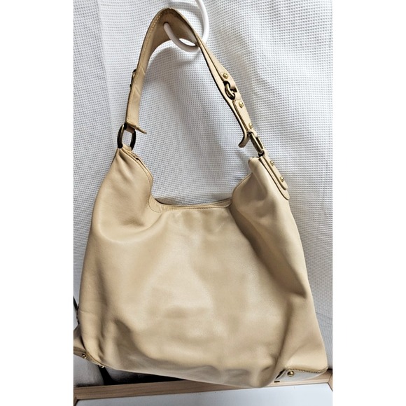 Vintage Cole Haan large beige leather hobo bucket purse one handle‎ bag - Picture 1 of 9